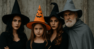 Group wearing Witch & Wizard Costumes & Accessories, perfect for Halloween or magical parties.