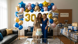 Luxurious living room with festive birthday balloon display