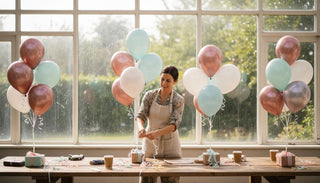 Party planner arranges festive balloon bouquets
