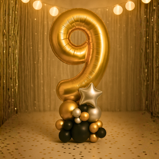 Premium gold number balloon stack for birthdays – number 9
