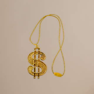 11cm Gold Dollar Sign Necklace on chain, perfect party accessory for hip-hop and retro events.