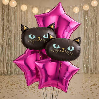 black cat & star balloon bouquet HOT PINK colour option
