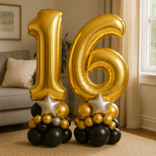 Gold Double Number Balloon Stacks product image – gold 16 balloon stack