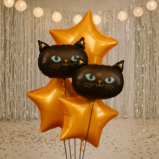 black cat & star balloon bouquet ORANGE colour option