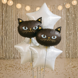 black cat & star balloon bouquet CHROME SILVER colour option