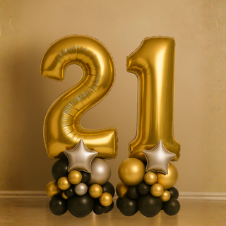 Gold Double Number Balloon Stacks product image – gold 21 balloon stack