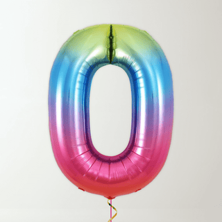 Rainbow Foil Number Balloons (34” Helium-Filled) 0 The Party Hut | Balloons, Fancy Dress & Party Supplies Cheltenham