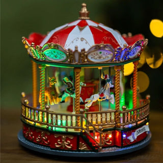 LED Carousel Christmas Scene with festive rotating lights and intricate holiday details.