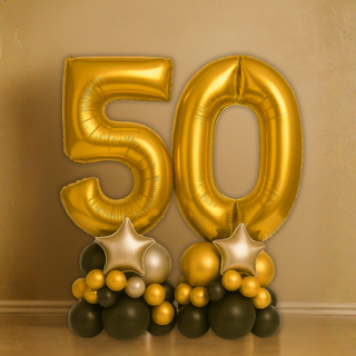 Gold Double Number Balloon Stacks product image – gold 50 balloon stack