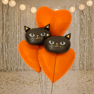 black cat & heart foil balloon bouquet ORANGE colour option