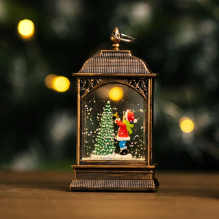 Christmas snow globe tree ornament - LED lantern scene with festive holiday design and hand-painted details.