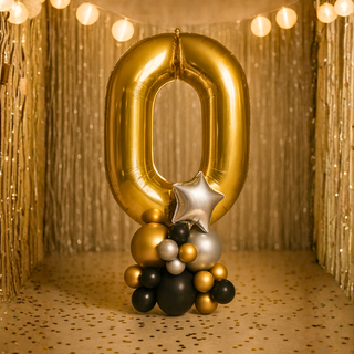 Premium gold number balloon stack for birthdays – number 0