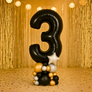 Stylish Premium Black Number Stack Balloon Display – Number 3