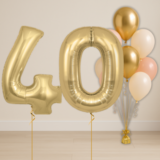 baby pink & neutral balloon bouquet with gold number balloons for events and celebrations