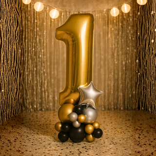 Premium gold number balloon stack for birthdays – number 1