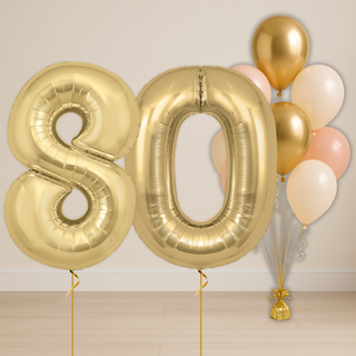 baby pink & neutral balloon bouquet with gold number balloons for events and parties