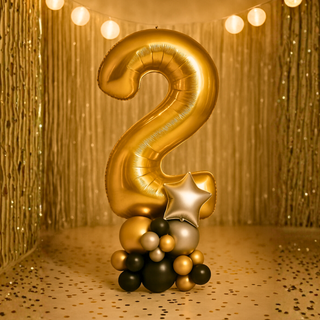 Premium gold number balloon stack for birthdays – number 2
