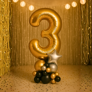Premium gold number balloon stack for birthdays – number 3