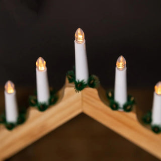 Natural Wooden LED Christmas Candle Bridge with lit candles creating a festive and cozy ambiance.