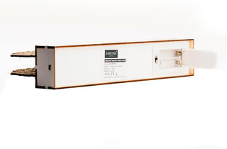 Back view of Light Up Wooden Village Christmas Candle Bridge Scene showing battery compartment