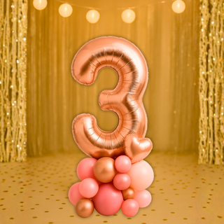 Premium Rose Gold Number Stacks Balloon Display – Number 3