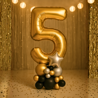 Premium gold number balloon stack for birthdays – number 5