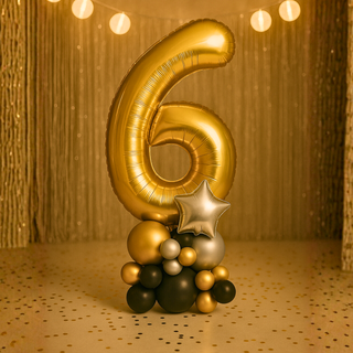 Premium gold number balloon stack for birthdays – number 6