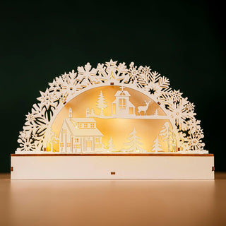 Light Up Wooden Village Christmas Candle Bridge Scene featuring intricate wooden craftsmanship with glowing festive display