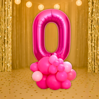 Magenta Pink Number Balloon Stack - Number Zero - The Party Hut Cheltenham