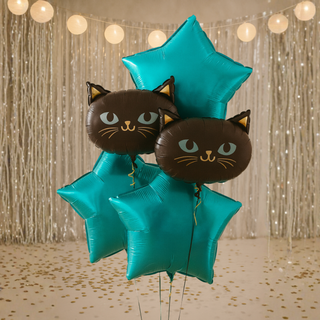 black cat & star balloon bouquet TEAL colour option