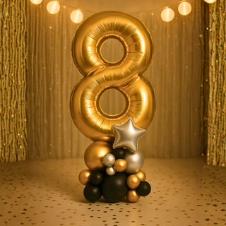 Premium gold number balloon stack for birthdays – number 8