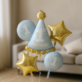 1st Birthday Party Hat Helium Balloon Bouquet – Boy or Girl