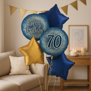 Navy & Gold Star Foil Balloon Bouquet – Luxury Helium Birthday Display