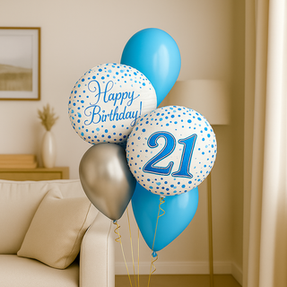 Light Blue & Silver Birthday Balloon Bouquet – Luxury Helium-Filled Display