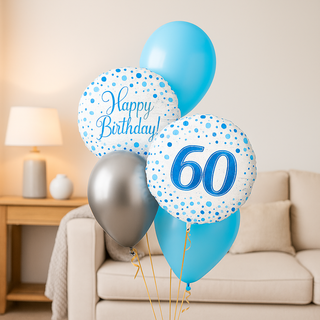 Light Blue & Silver Birthday Balloon Bouquet – Luxury Helium-Filled Display