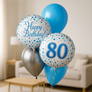 Light Blue & Silver Birthday Balloon Bouquet – Luxury Helium-Filled Display