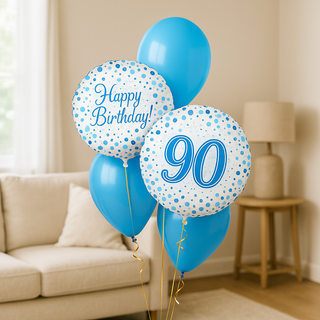 Light Blue & Silver Birthday Balloon Bouquet – Luxury Helium-Filled Display
