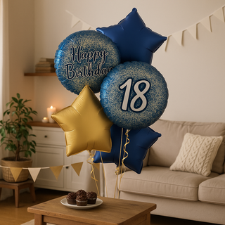 Navy & Gold Star Foil Balloon Bouquet – Luxury Helium Birthday Display