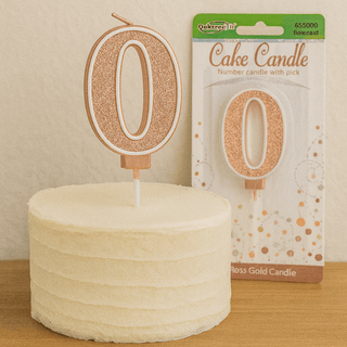 Sparkling Fizz Number Candles rose gold 7.5cm on birthday cake