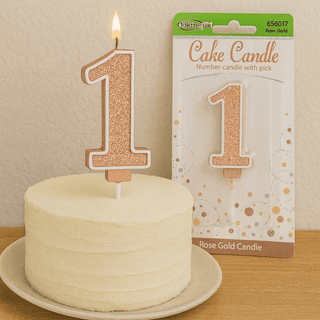Sparkling Fizz Number Candles rose gold 7.5cm on birthday cake