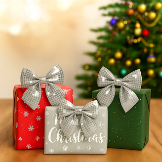 13cm Silver Disco Bows – Pack of 3