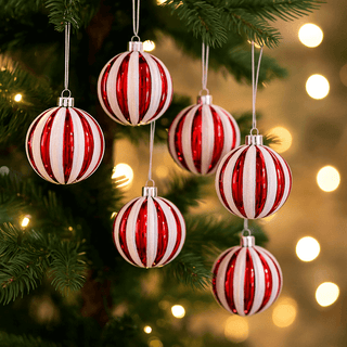 Candy Cane Striped Christmas Baubles – Pack of 6
