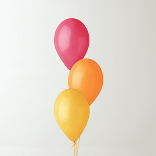 Fuchsia, orange, and yellow latex balloon bouquet for parties and celebrations.