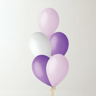 Lilac Balloon Bouquet featuring pastel lavender, white, and lilac balloons for party decor, ideal for birthday and baby shower celebrations.