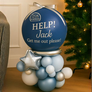 Navy Silver & Blue Elf Pop Me Balloon holiday decoration with festive design for Christmas celebration.