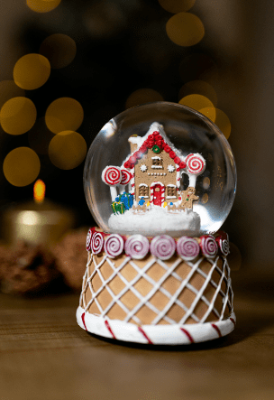 Christmas Gingerbread Snow Globe Musical LED Light with gingerbread house and swirling snowflakes