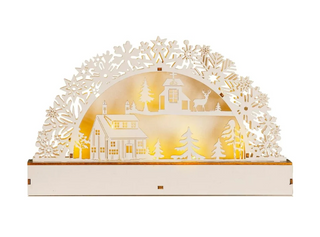 Light Up Wooden Village Christmas Candle Bridge Scene with intricate winter village design and warm glow.