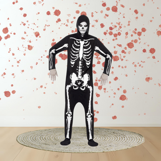 Adult Skeleton Halloween Costume – Hooded All-in-One Large (42-44") The Party Hut | Balloons, Fancy Dress & Party Supplies Cheltenham
