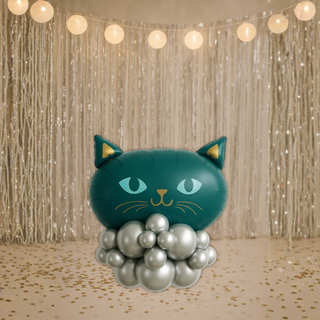 black cat balloon stack on CHROME SILVER base