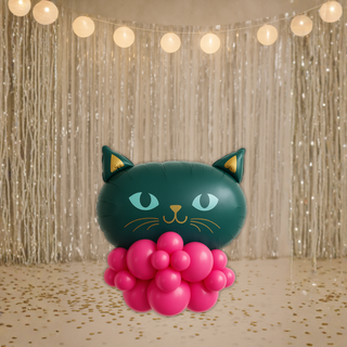black cat balloon stack on HOT PINK base